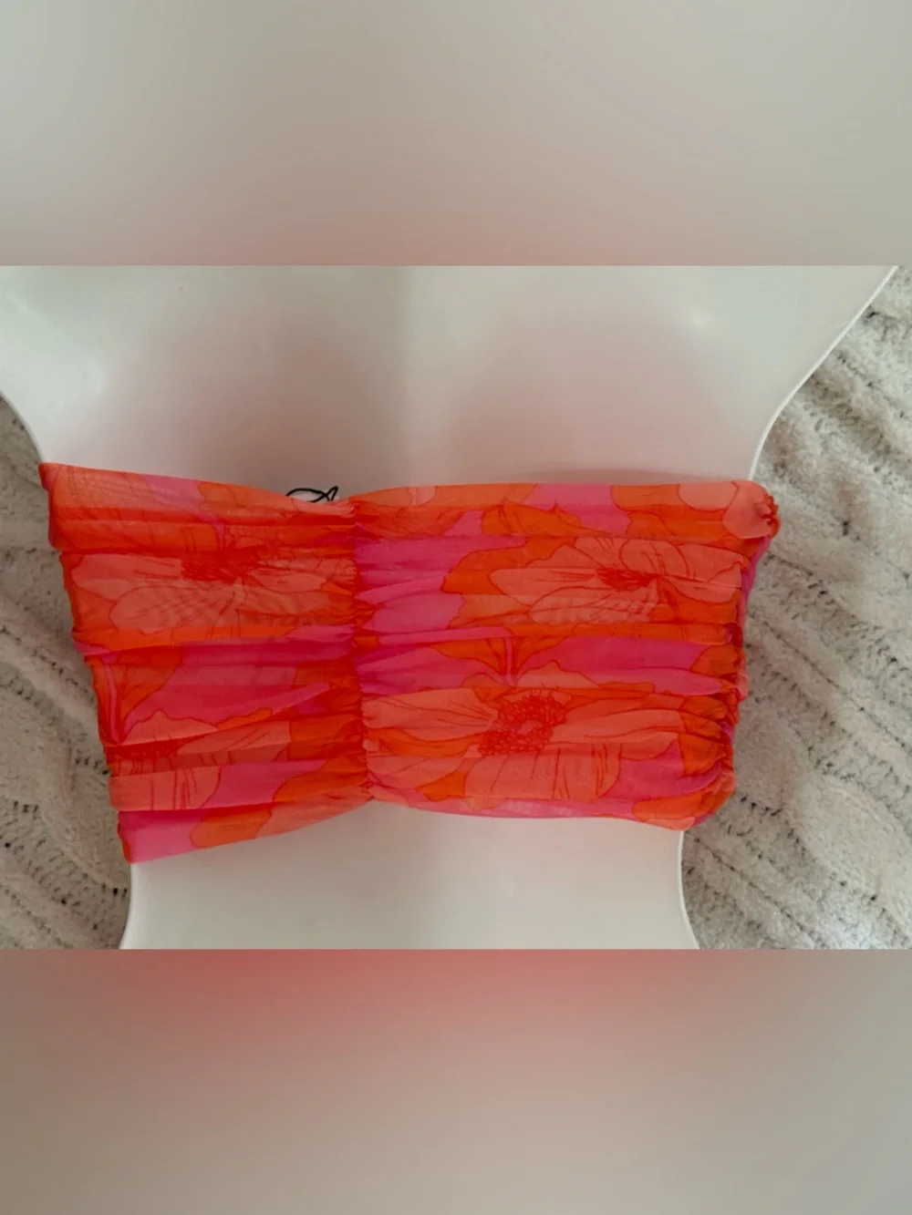 ZARA Pink Orange Floral Mesh Ruched Corset Bustier Strapless Top Medium - Picture 3 of 9